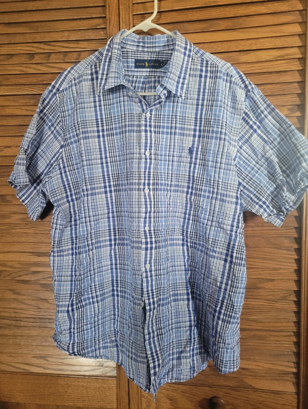 Ralph Lauren Mens Blue Plaid Short-Sleeve Button-Up Shirt Size XXL